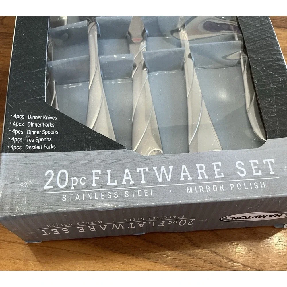 Vintage Hampton 20 Piece Flatware Set Stainless Steel Mirror Polish HN-20208 NEW